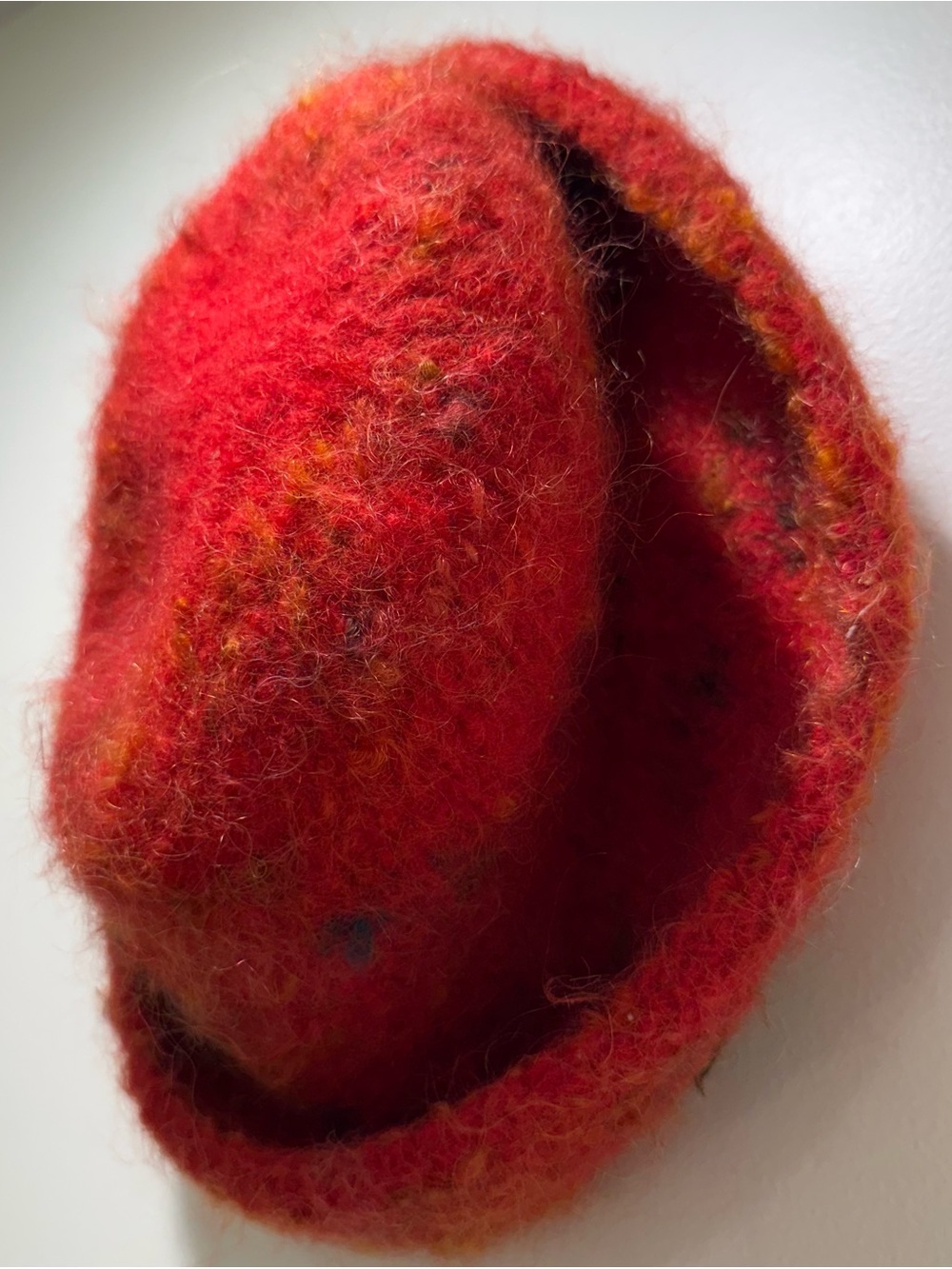 Felted Fuzzy Red with hints of yellow Wool Blend Rolled Bucket Hat - Picture 2 of 9